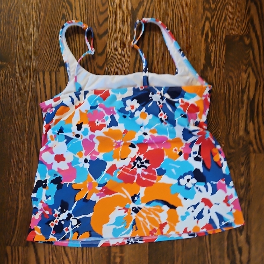 Lands' End Orange and Blue Fitted Sleeveless Swim Tank - Picture 2 of 2
